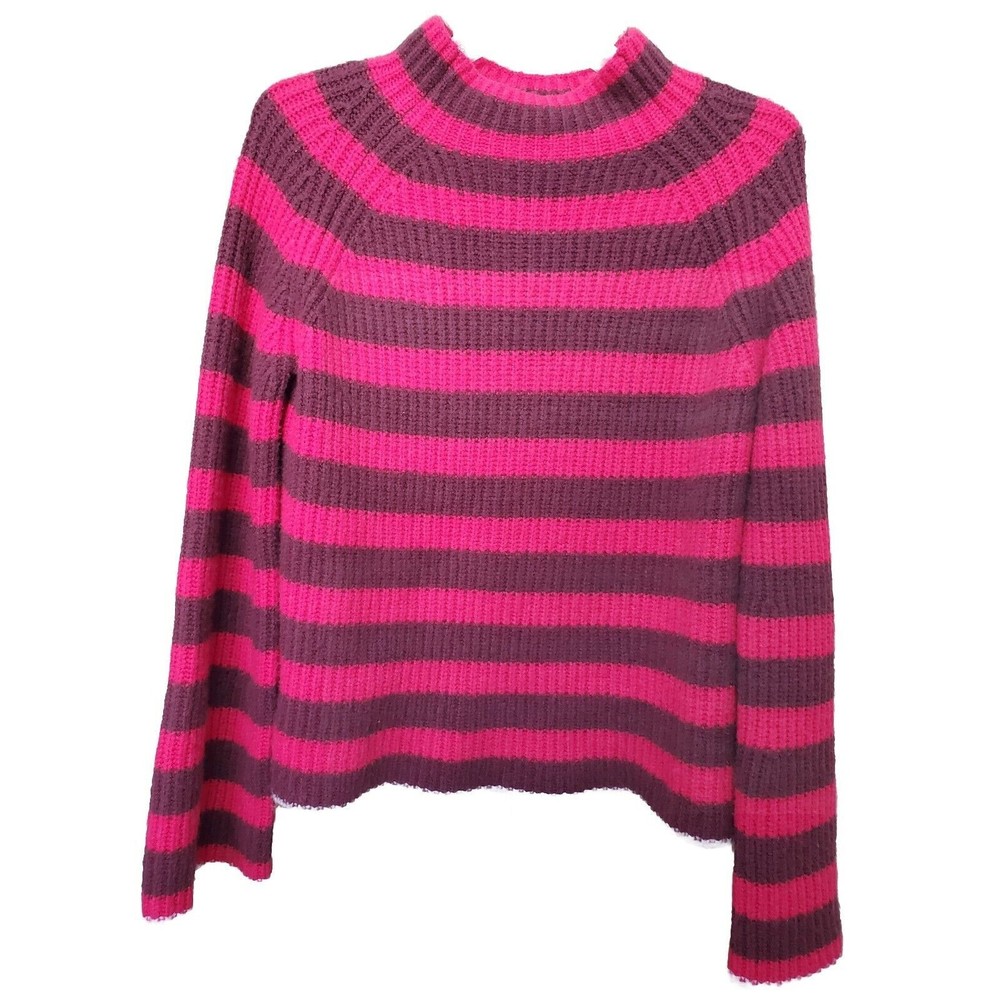 Maeve Anthropologie Wool/Yak Blend Striped Mock Neck Bell Sleeve Sweater Size XL